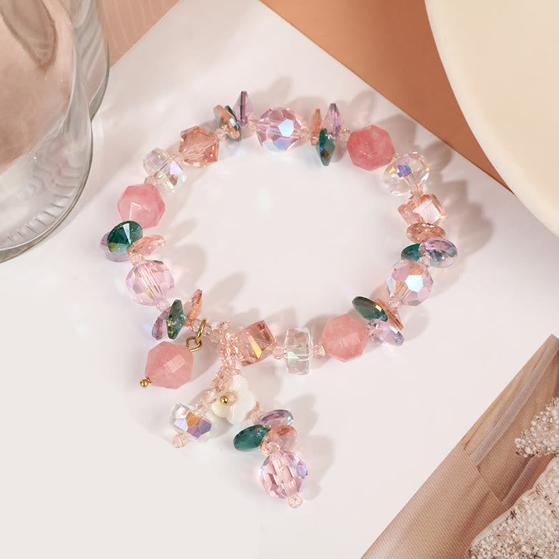Pulsera de flores de cristal blanco con piedras de Buda, cristal rosa y verde