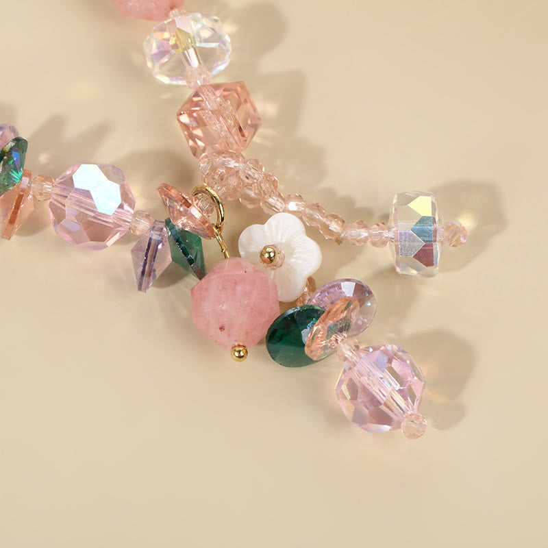 Pulsera de flores de cristal blanco con piedras de Buda, cristal rosa y verde