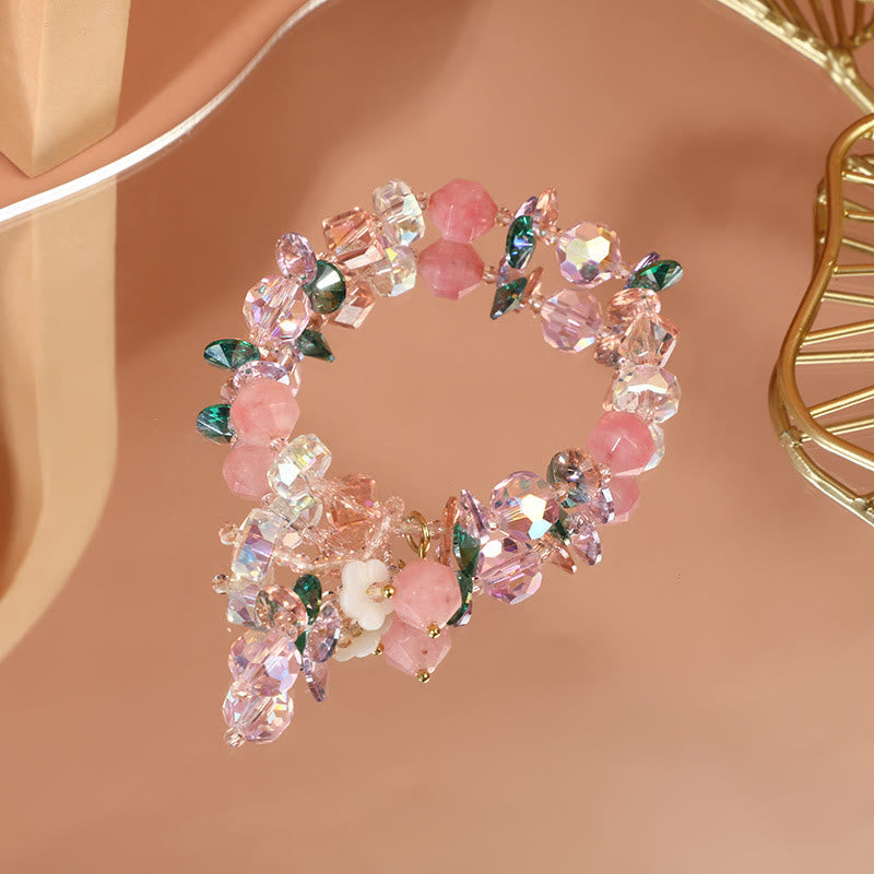 Pulsera de flores de cristal blanco con piedras de Buda, cristal rosa y verde