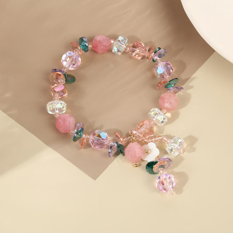 Pulsera de flores de cristal blanco con piedras de Buda, cristal rosa y verde