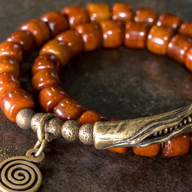 Pulsera de equilibrio de cobre con hueso de yak y piedras de Buda de doble vuelta