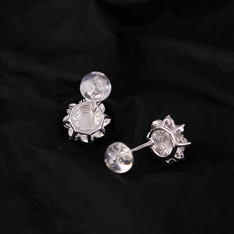 Pendientes de prosperidad con flor de jade redonda de plata de ley 925 con piedras de Buda