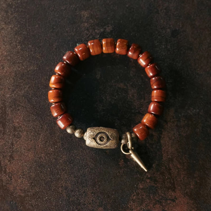 Pulsera de fuerza con colgante de cono de cobre y hueso de yak de Buda