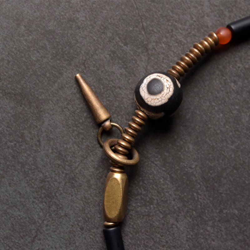 Pulsera de protección de doble vuelta con colgante de cono de cuentas Dzi de cobre y ónix negro de Buda