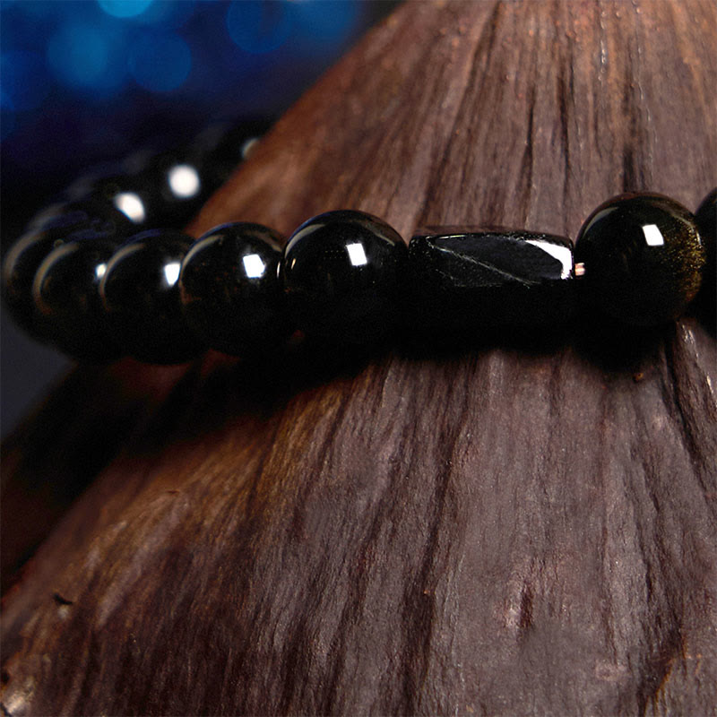 Buddha Stones Gold Sheen Obsidian Schwarzer Turmalin Reichtum Armband