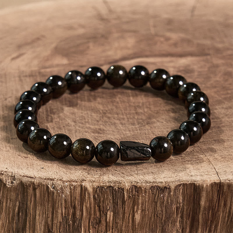 Buddha Stones Gold Sheen Obsidian Schwarzer Turmalin Reichtum Armband