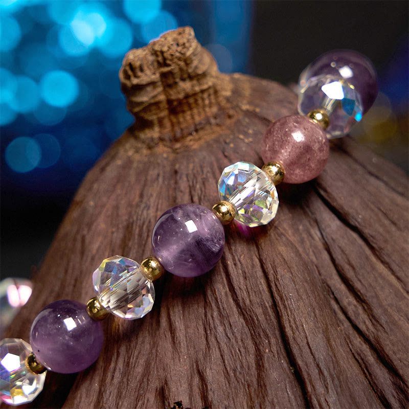 Pulsera de meditación con piedras de Buda, amatista, cuarzo fresa, cristal blanco y zorro de nueve colas