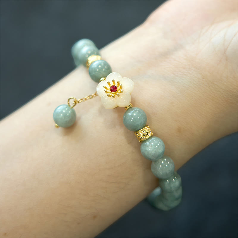 Pulsera de jade con flor de la abundancia y piedras de Buda