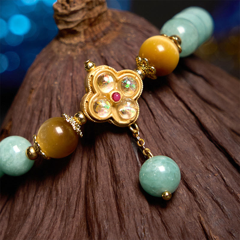 Buddha Stones Jade Gelbes Tigerauge Wohlstandsarmband