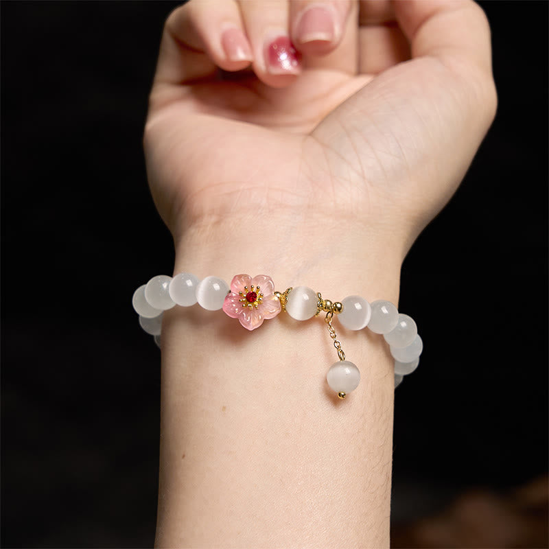 Pulsera de soporte con piedras de Buda, crisoberilo, ojo de gato y flores rosas