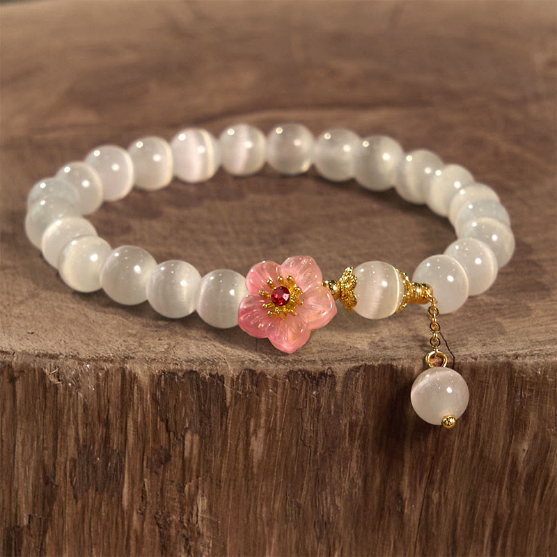 Pulsera de soporte con piedras de Buda, crisoberilo, ojo de gato y flores rosas