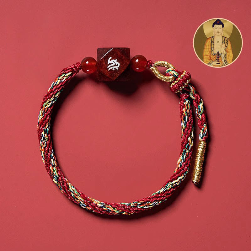 Pulsera de protección de hilo rojo de sándalo rojo con hojas pequeñas de Buda natal del zodíaco chino y piedras de Buda