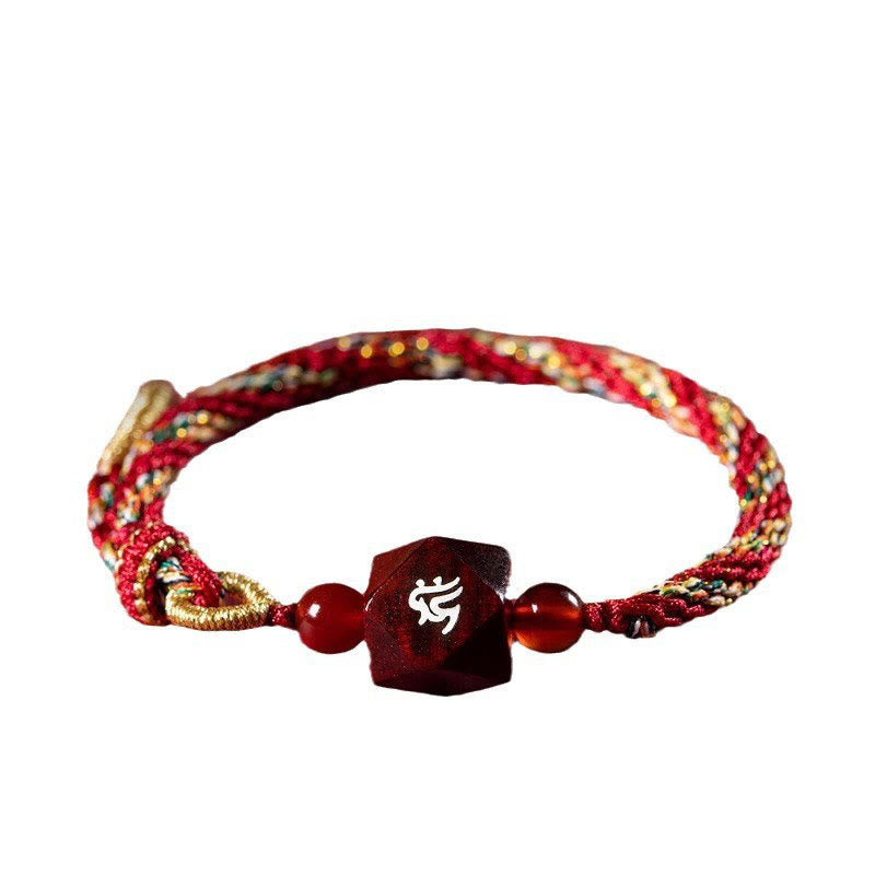 Pulsera de protección de hilo rojo de sándalo rojo con hojas pequeñas de Buda natal del zodíaco chino y piedras de Buda