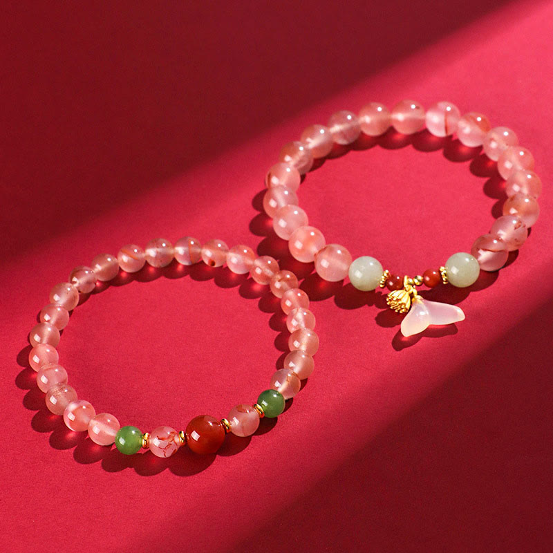 Pulsera de la suerte de jade hetiano con orquídea mariposa y ágata roja del sur de Buddha Stones
