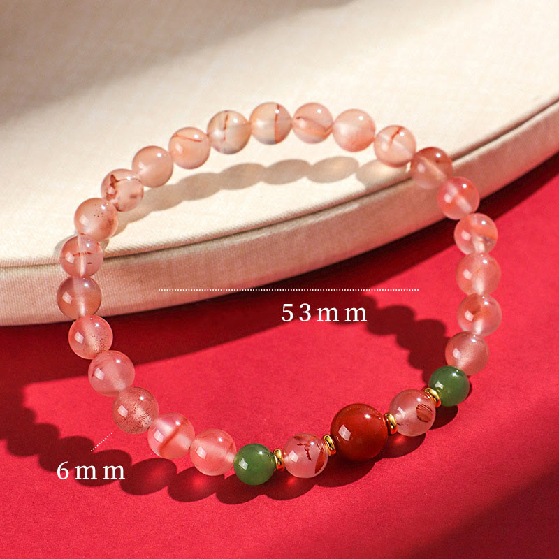 Pulsera de la suerte de jade hetiano con orquídea mariposa y ágata roja del sur de Buddha Stones