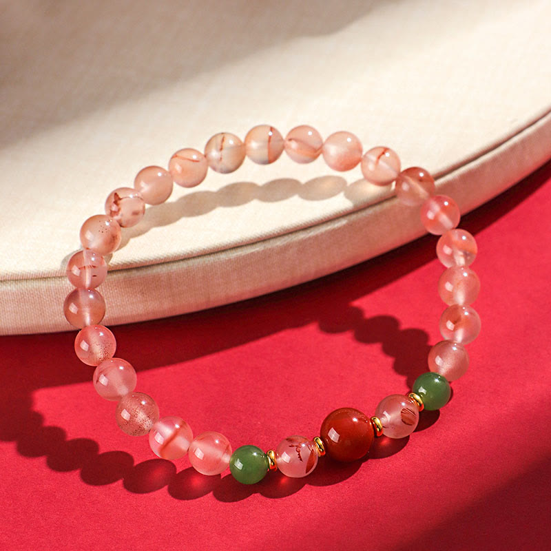 Pulsera de la suerte de jade hetiano con orquídea mariposa y ágata roja del sur de Buddha Stones