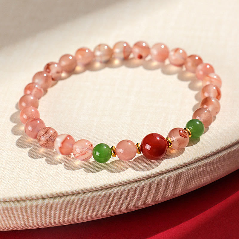 Pulsera de la suerte de jade hetiano con orquídea mariposa y ágata roja del sur de Buddha Stones