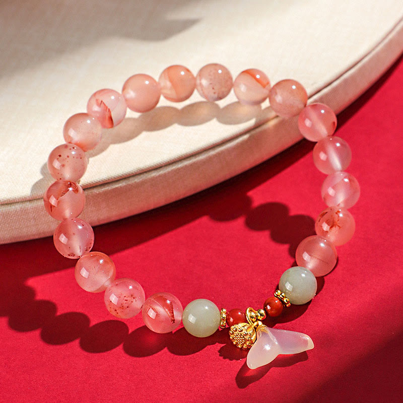 Pulsera de la suerte de jade hetiano con orquídea mariposa y ágata roja del sur de Buddha Stones