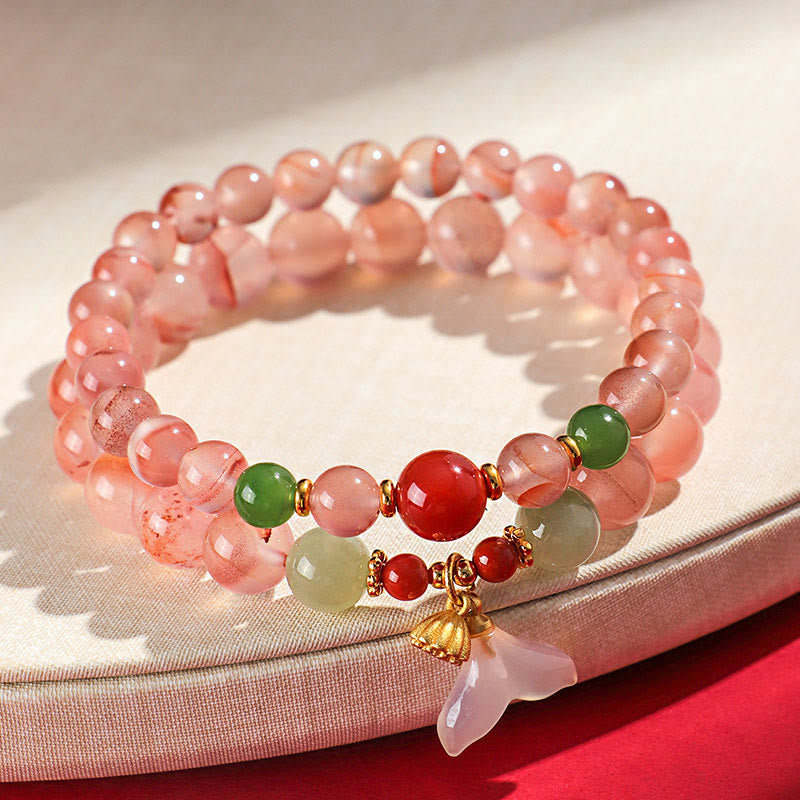 Pulsera de la suerte de jade hetiano con orquídea mariposa y ágata roja del sur de Buddha Stones