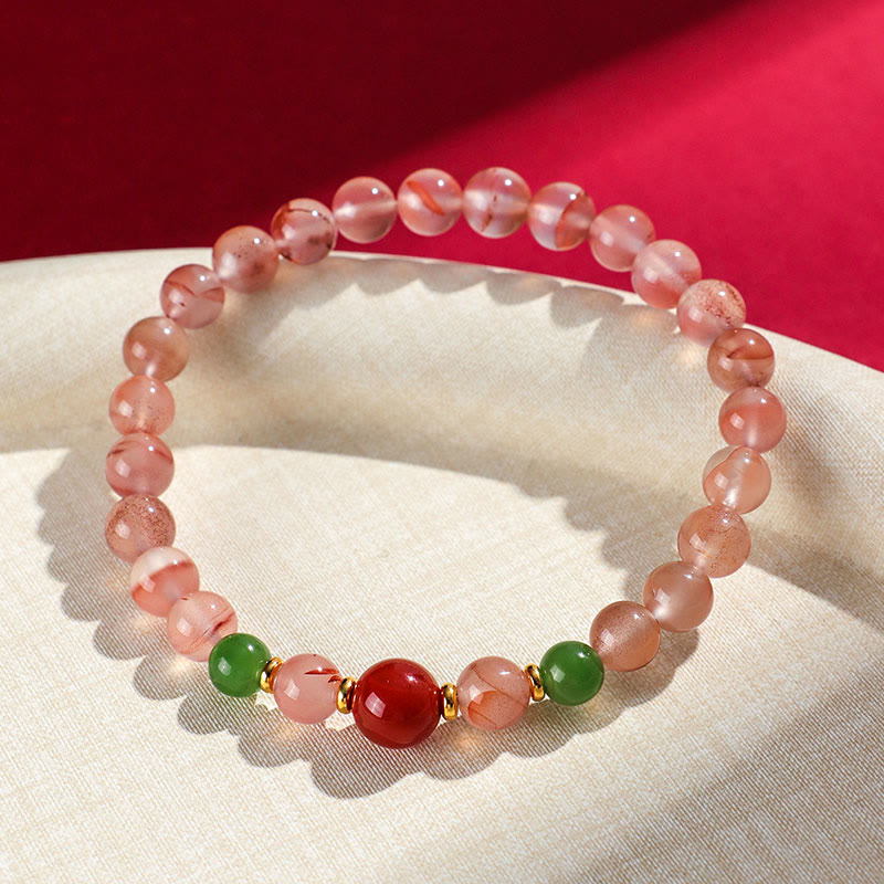 Pulsera de la suerte de jade hetiano con orquídea mariposa y ágata roja del sur de Buddha Stones