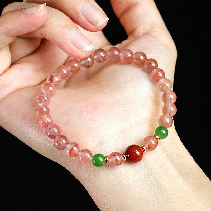 Pulsera de la suerte de jade hetiano con orquídea mariposa y ágata roja del sur de Buddha Stones