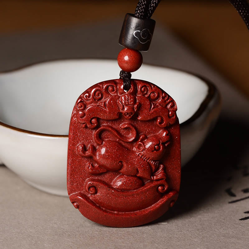 Colgante de collar con piedras de Buda y cinabrio del zodiaco chino para calma y concentración