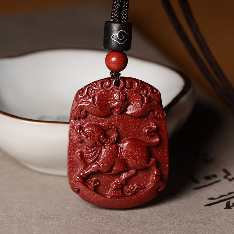 Colgante de collar con piedras de Buda y cinabrio del zodiaco chino para calma y concentración