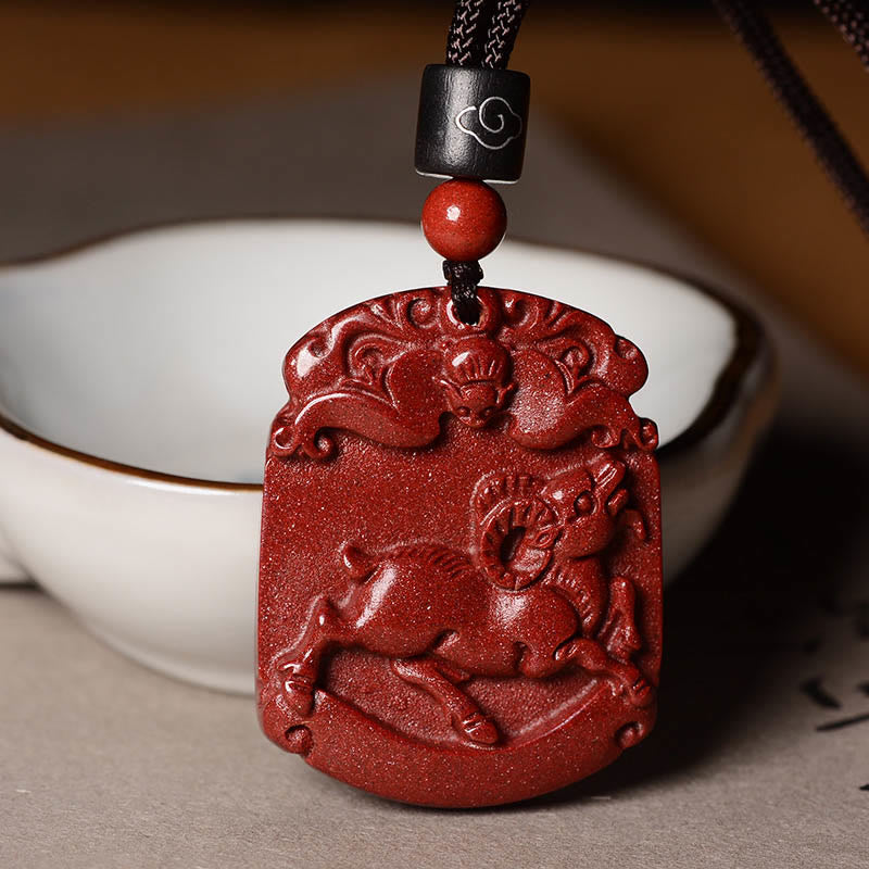 Colgante de collar con piedras de Buda y cinabrio del zodiaco chino para calma y concentración