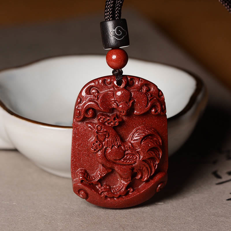 Colgante de collar con piedras de Buda y cinabrio del zodiaco chino para calma y concentración
