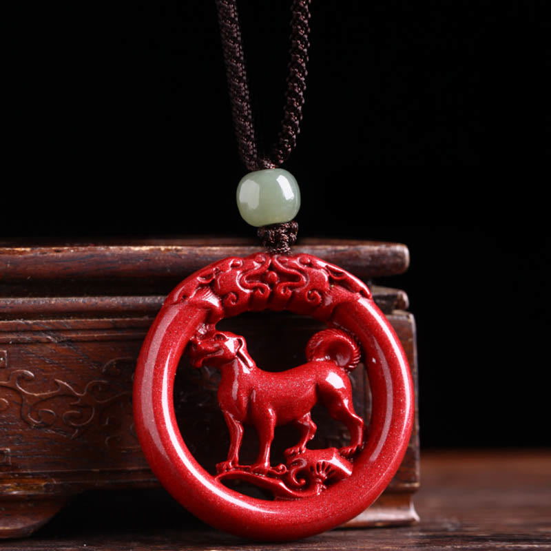 Collar con colgante de piedra de Buda, cinabrio, jade hetiano, paz y calma