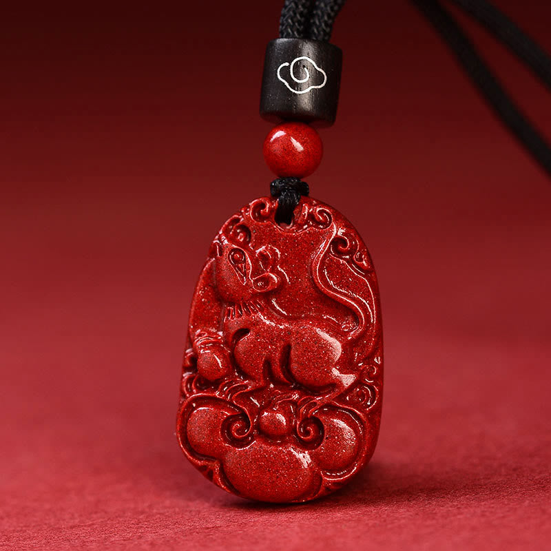 Collar con colgante de cinabrio con piedras de Buda y zodíaco chino, cuerda negra y calma