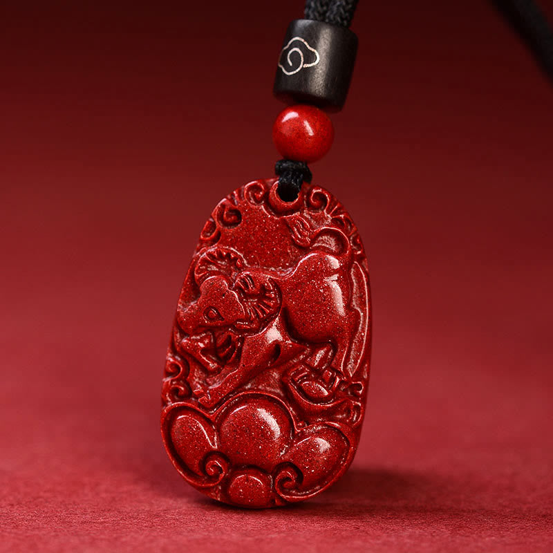 Collar con colgante de cinabrio con piedras de Buda y zodíaco chino, cuerda negra y calma