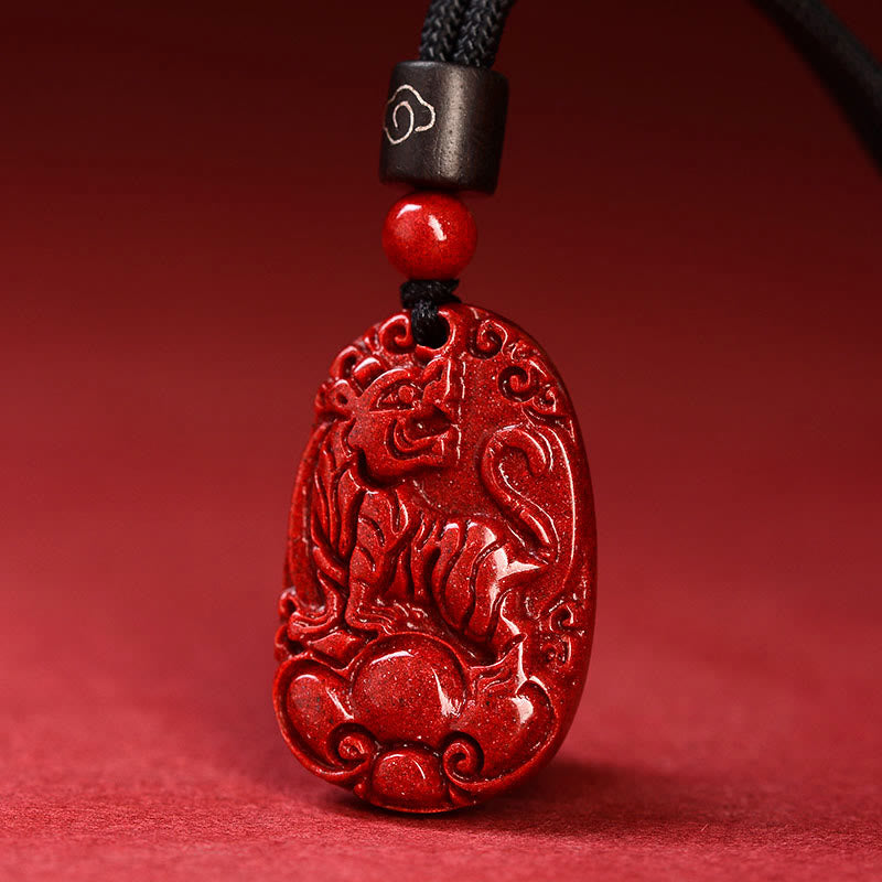 Collar con colgante de cinabrio con piedras de Buda y zodíaco chino, cuerda negra y calma