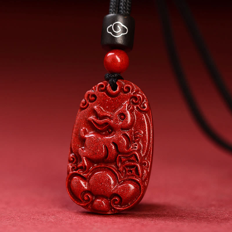Collar con colgante de cinabrio con piedras de Buda y zodíaco chino, cuerda negra y calma