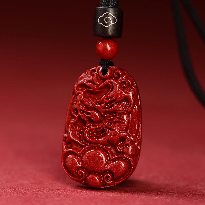Collar con colgante de cinabrio con piedras de Buda y zodíaco chino, cuerda negra y calma