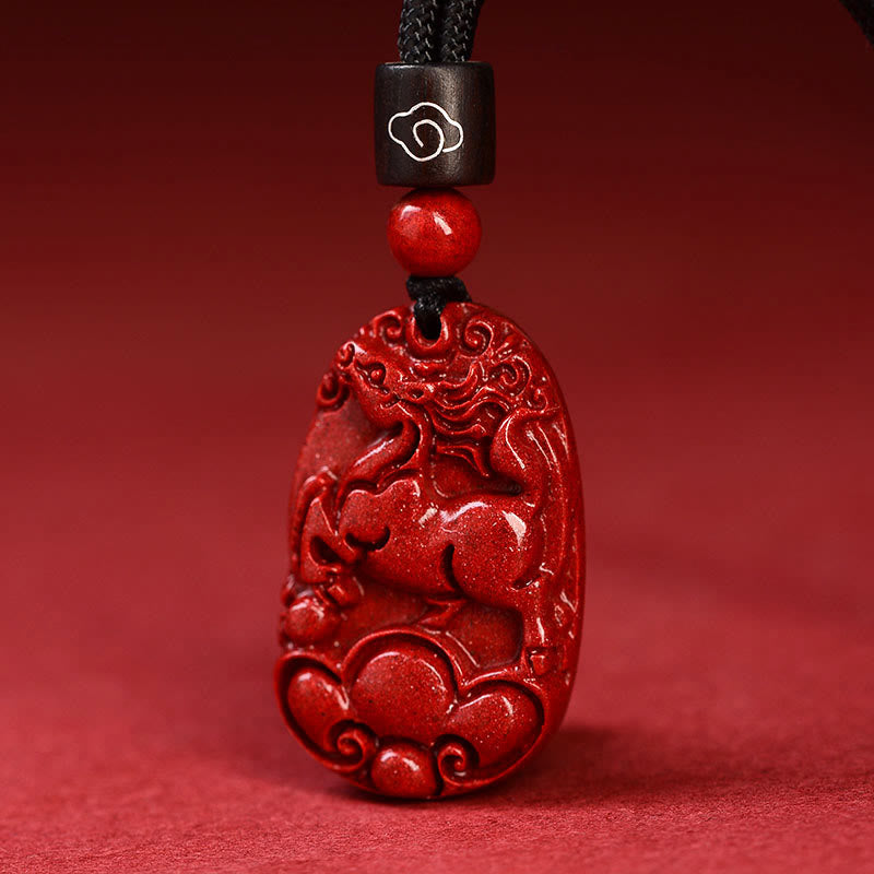 Collar con colgante de cinabrio con piedras de Buda y zodíaco chino, cuerda negra y calma