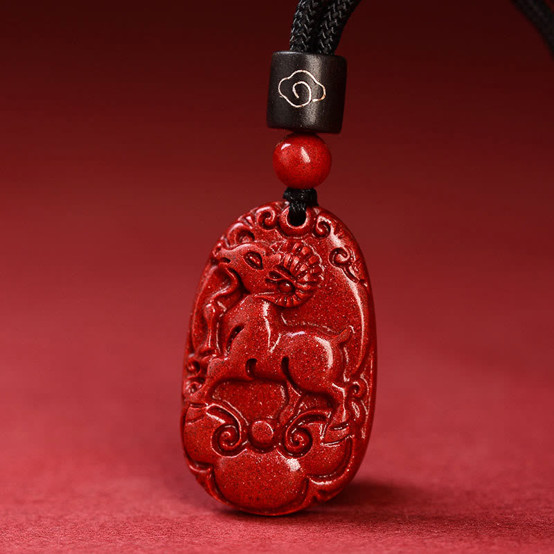 Collar con colgante de cinabrio con piedras de Buda y zodíaco chino, cuerda negra y calma