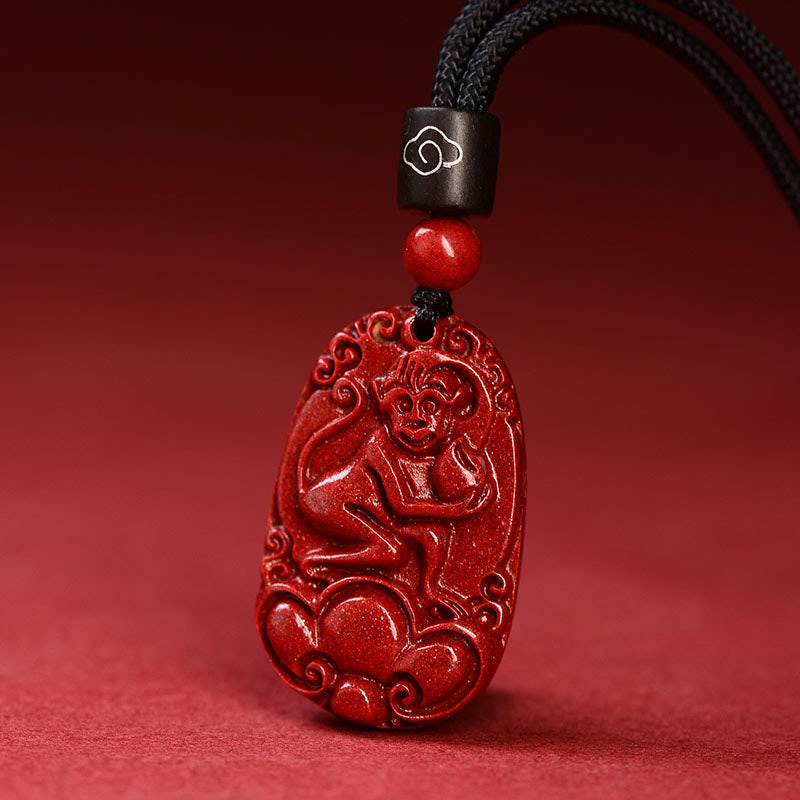 Collar con colgante de cinabrio con piedras de Buda y zodíaco chino, cuerda negra y calma