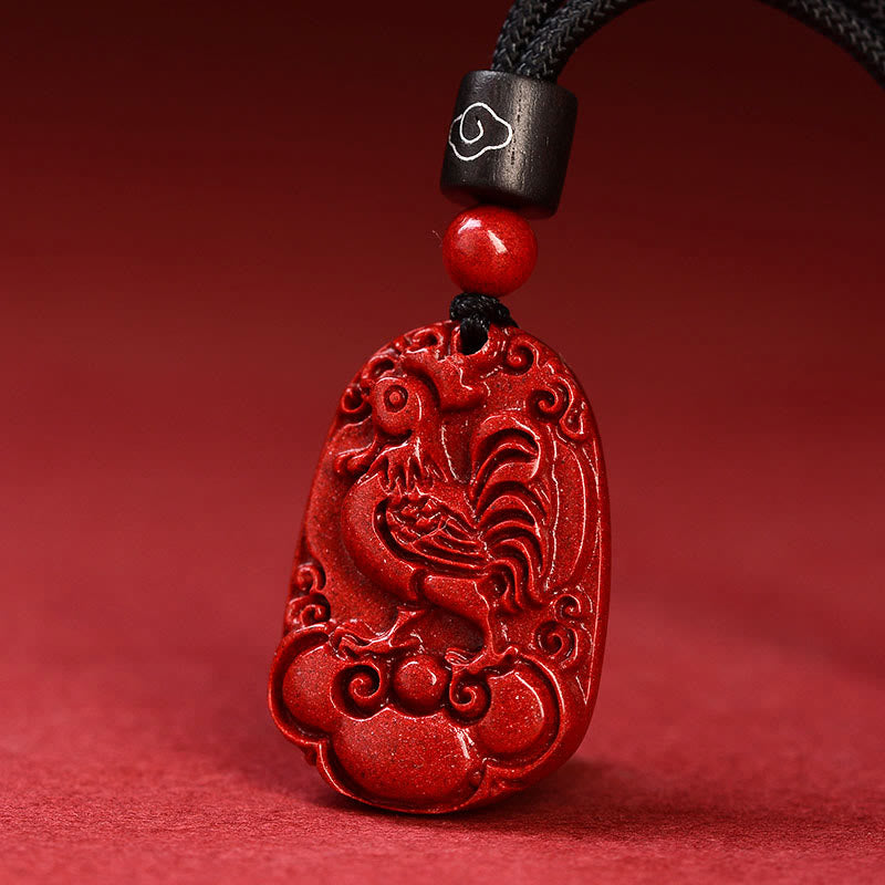 Collar con colgante de cinabrio con piedras de Buda y zodíaco chino, cuerda negra y calma