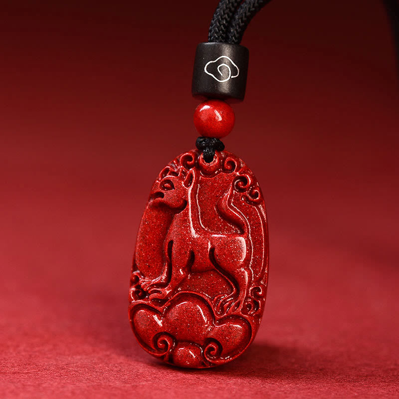 Collar con colgante de cinabrio con piedras de Buda y zodíaco chino, cuerda negra y calma