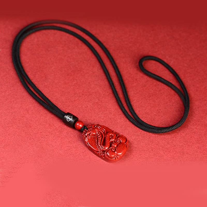 Collar con colgante de cinabrio con piedras de Buda y zodíaco chino, cuerda negra y calma