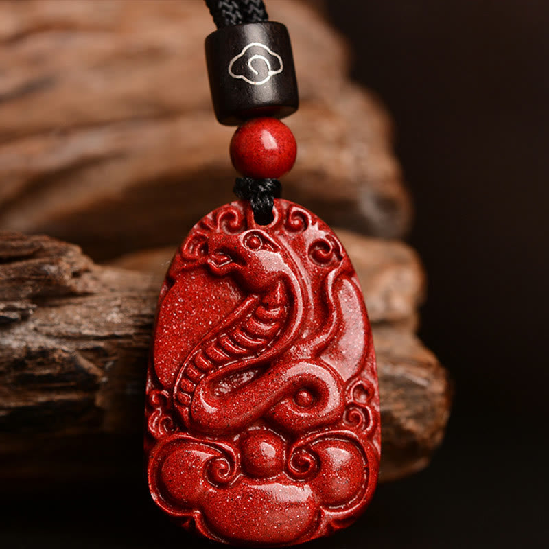 Collar con colgante de cinabrio con piedras de Buda y zodíaco chino, cuerda negra y calma