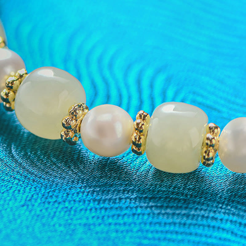 Pulsera de la abundancia con colgante de trébol de cuatro hojas de aleación de perla de jade hetiano y piedras de Buda
