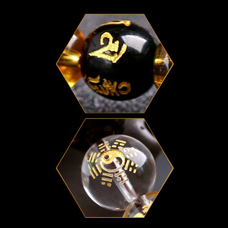 Pulsera de coraje de cristal blanco con ojo de tigre del zodíaco chino y piedras de Buda