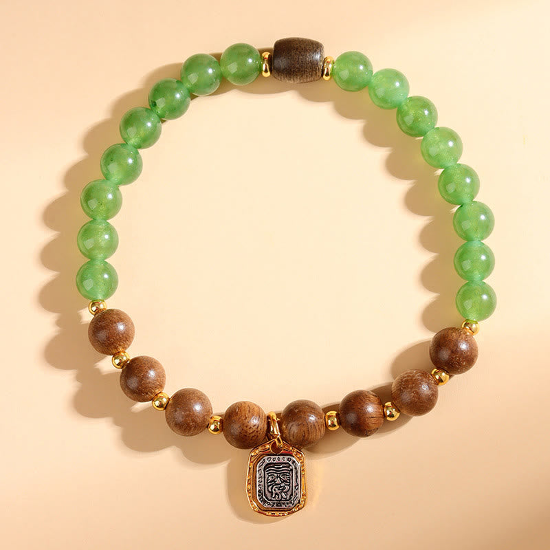 Armband mit Buddha-Steinen, Kalimantan-Adlerholz, grünem Chalcedon, Zakiram, Göttin des Reichtums, Stärke