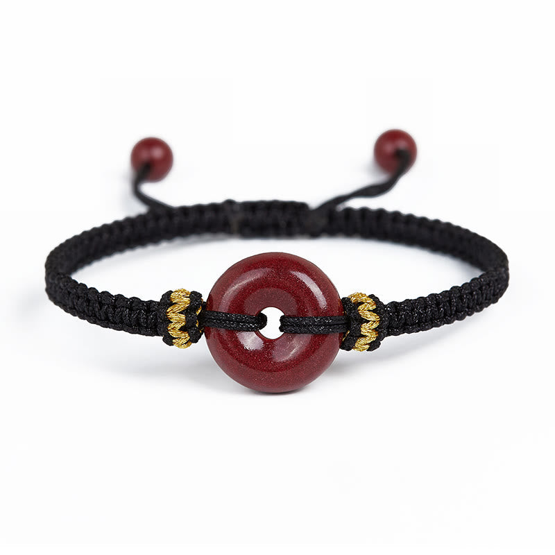 Buddha Stones Handgemachtes Zinnober-Rundarmband mit Friedensschnalle und geflochtener Konzentration