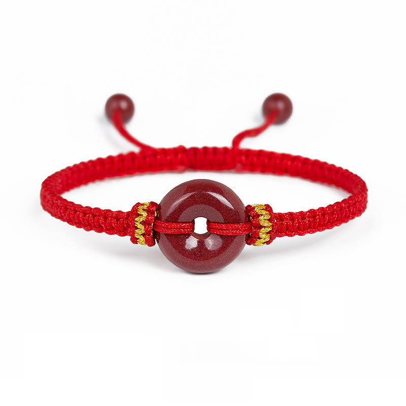 Buddha Stones Handgemachtes Zinnober-Rundarmband mit Friedensschnalle und geflochtener Konzentration