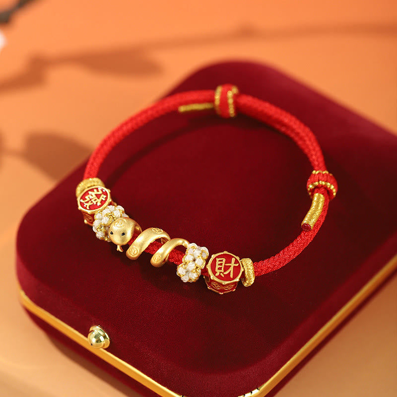 Pulsera y collar con colgante de Buda en plata de ley 925 con el Año de la Serpiente, la Serpiente Dorada, la Suerte y la Próspera.