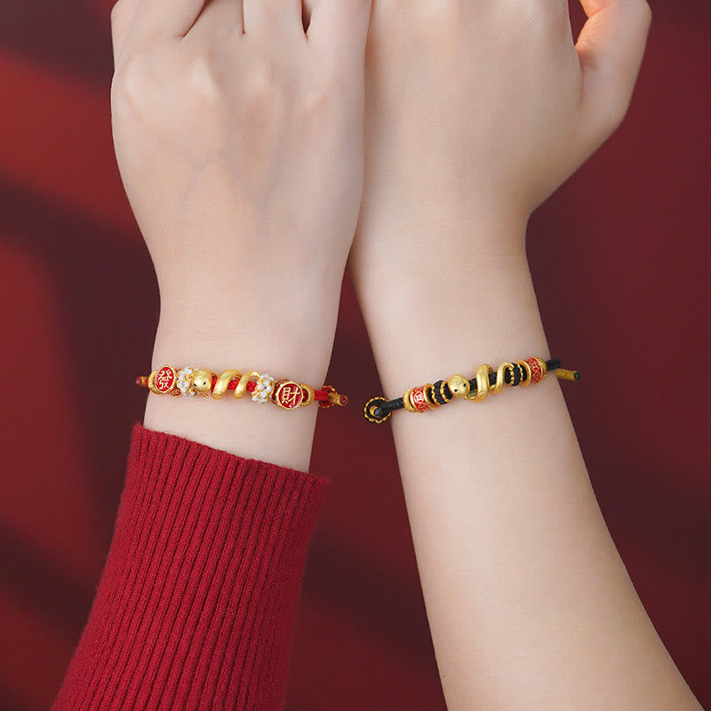 Pulsera y collar con colgante de Buda en plata de ley 925 con el Año de la Serpiente, la Serpiente Dorada, la Suerte y la Próspera.