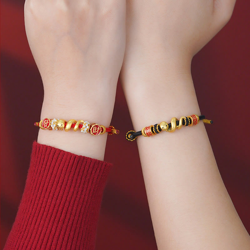 Pulsera y collar con colgante de Buda en plata de ley 925 con el Año de la Serpiente, la Serpiente Dorada, la Suerte y la Próspera.